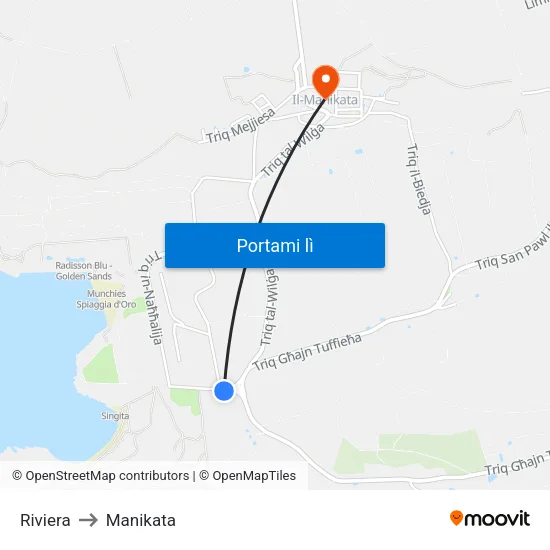 Riviera to Manikata map
