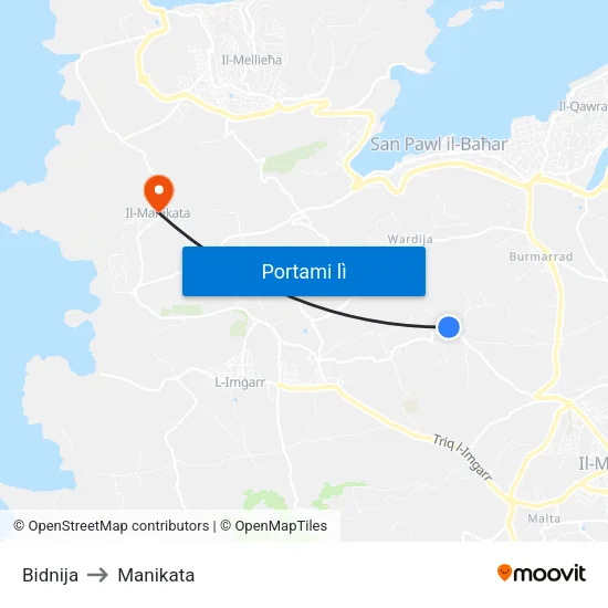 Bidnija to Manikata map