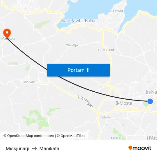 Missjunarji to Manikata map