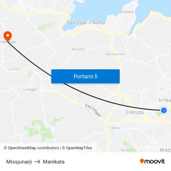 Missjunarji to Manikata map