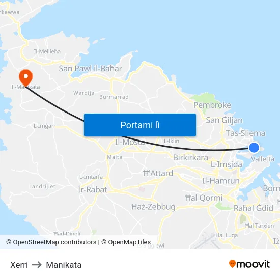 Xerri to Manikata map