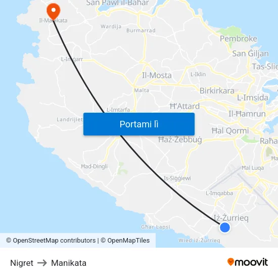 Nigret to Manikata map