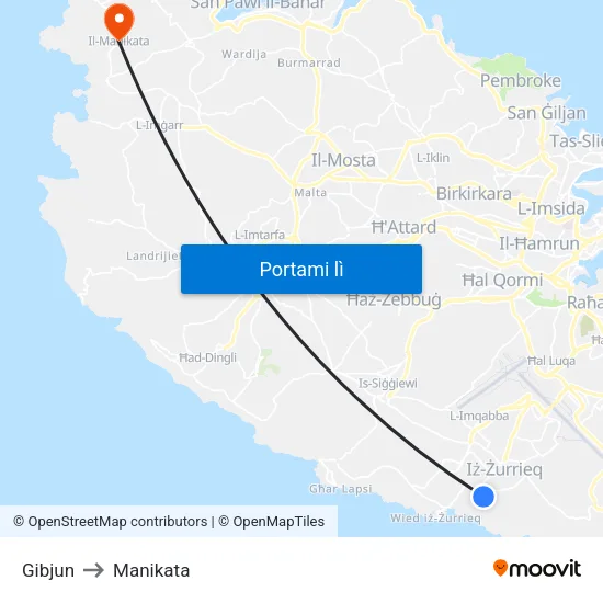 Gibjun to Manikata map
