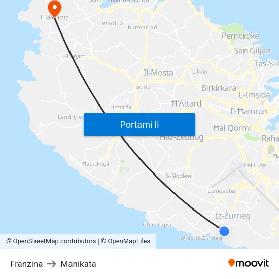 Franzina to Manikata map