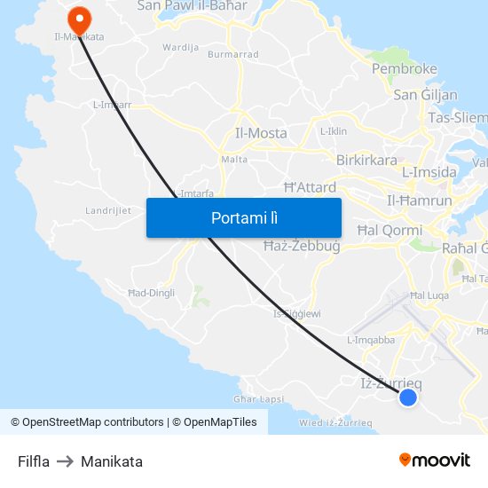 Filfla to Manikata map