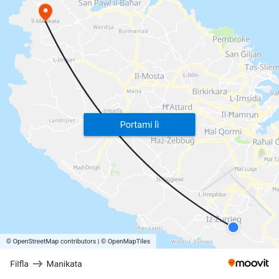 Filfla to Manikata map