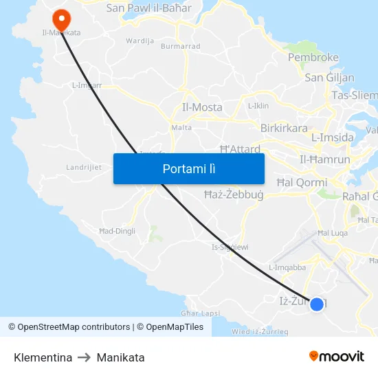 Klementina to Manikata map