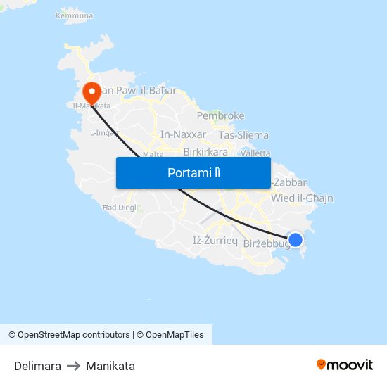 Delimara to Manikata map