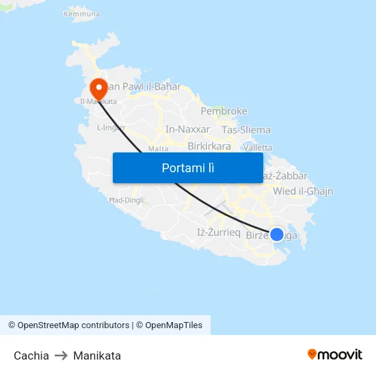 Cachia to Manikata map