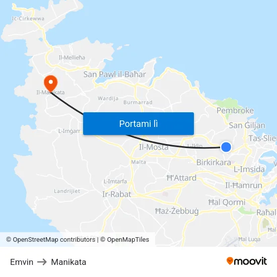 Emvin to Manikata map