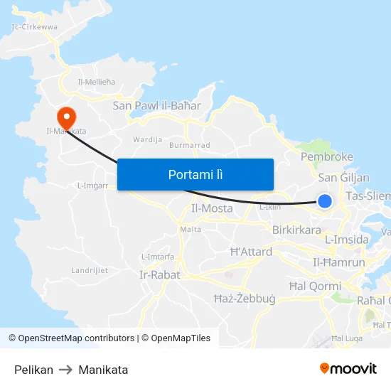 Pelikan to Manikata map