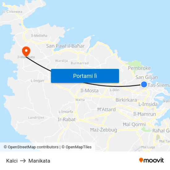 Kalci to Manikata map