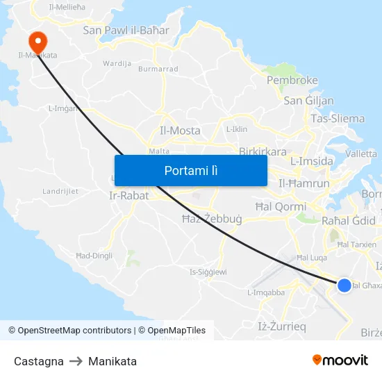 Castagna to Manikata map