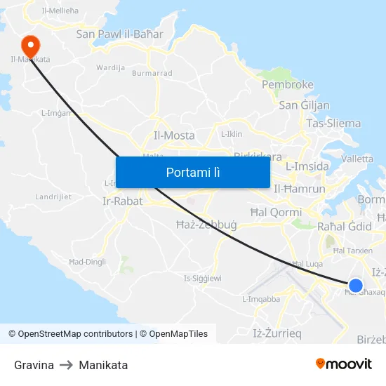 Gravina to Manikata map