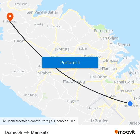 Demicoli to Manikata map