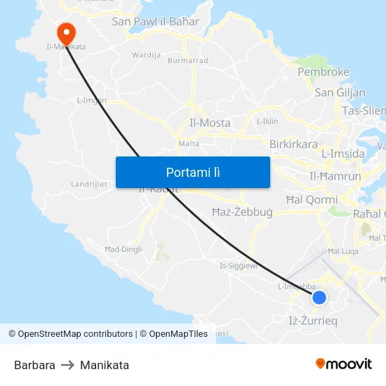 Barbara to Manikata map