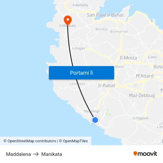 Maddalena to Manikata map