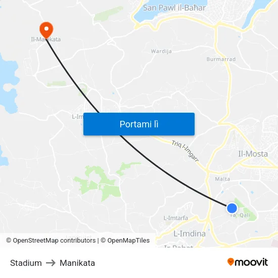 Stadium to Manikata map