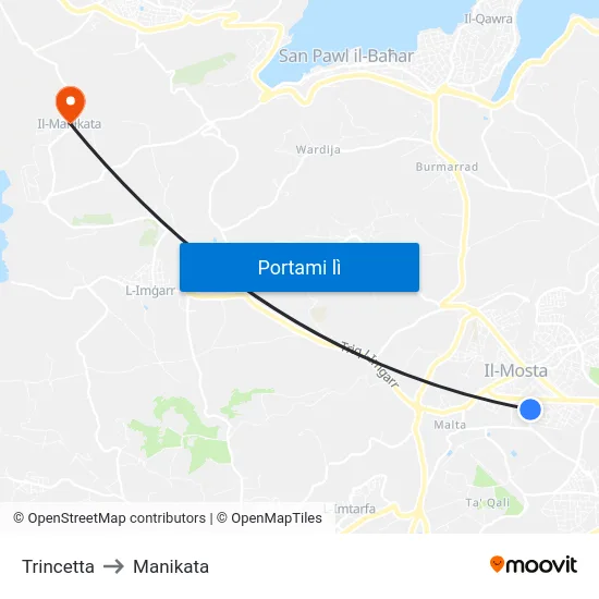 Trincetta to Manikata map