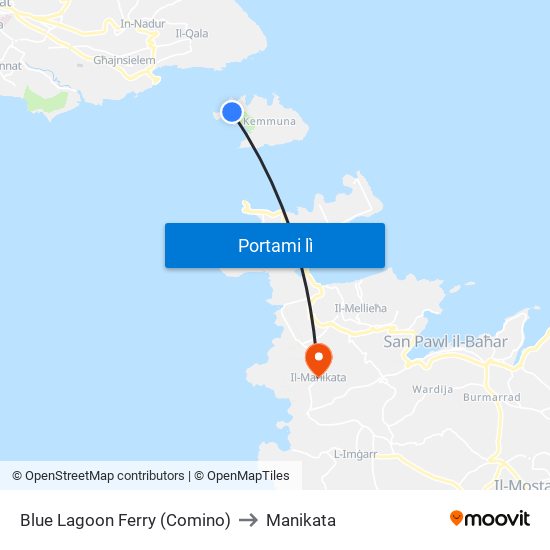Blue Lagoon Ferry (Comino) to Manikata map
