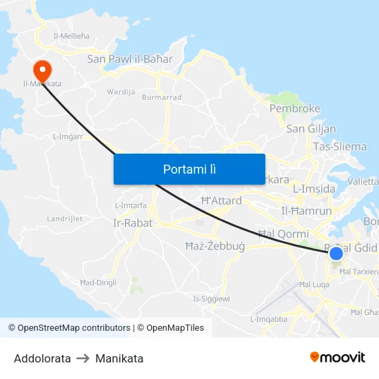 Addolorata to Manikata map