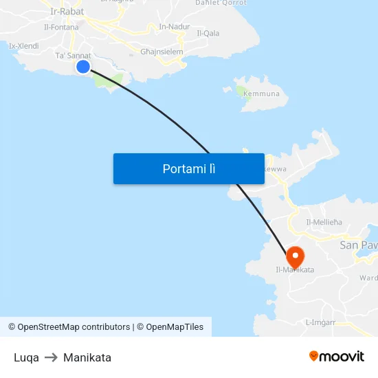 Luqa to Manikata map