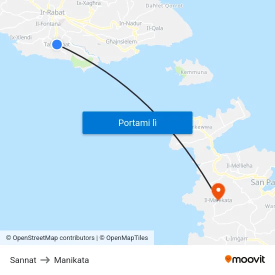 Sannat to Manikata map
