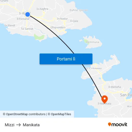 Mizzi to Manikata map