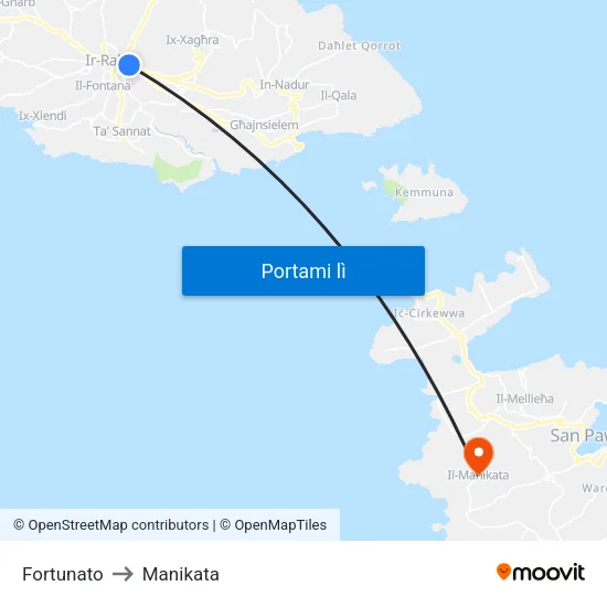 Fortunato to Manikata map