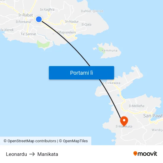 Leonardu to Manikata map