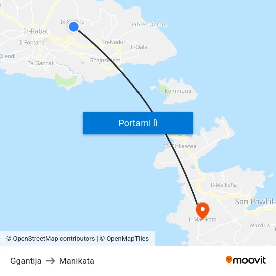 Ggantija to Manikata map