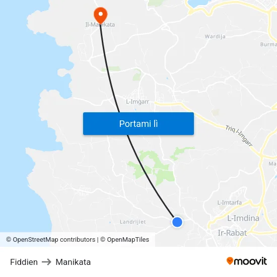 Fiddien to Manikata map