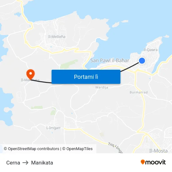 Cerna to Manikata map