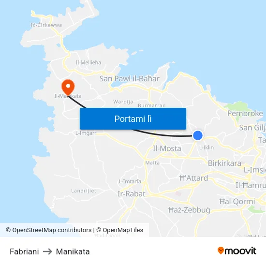 Fabriani to Manikata map