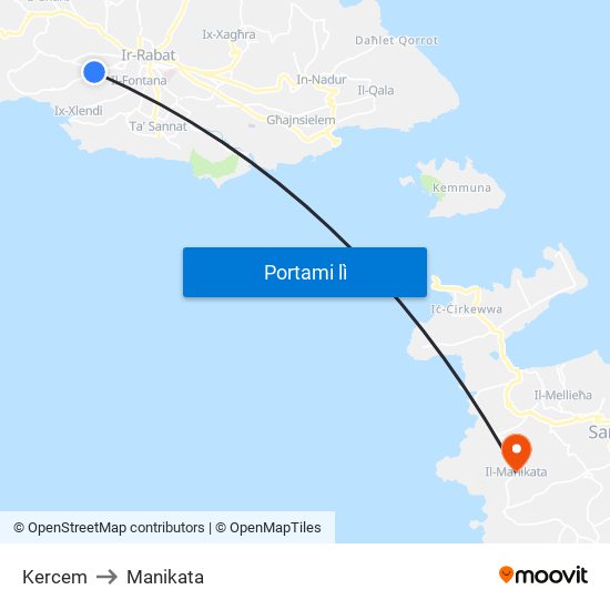 Kercem to Manikata map