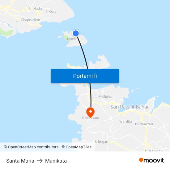 Santa Maria to Manikata map