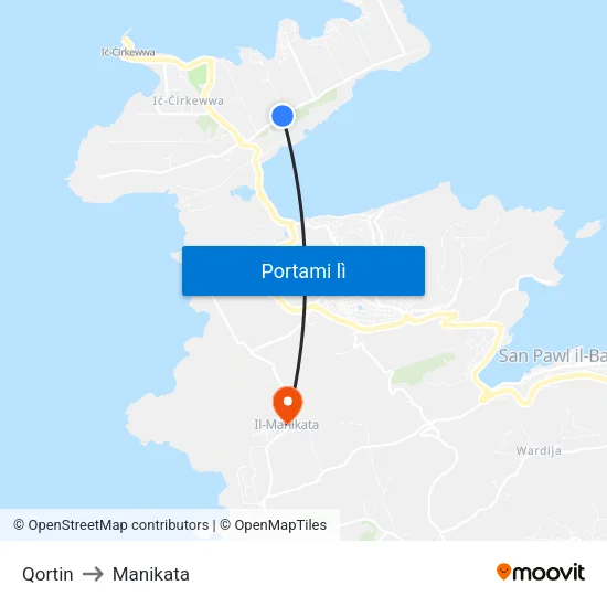 Qortin to Manikata map