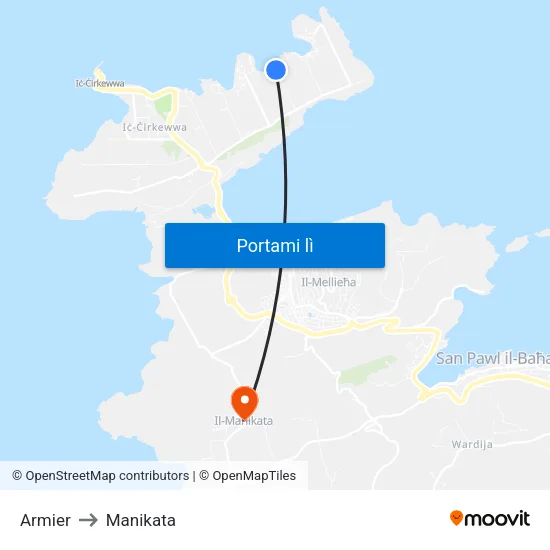 Armier to Manikata map