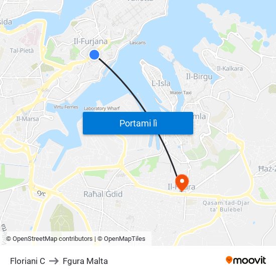 Floriani C to Fgura Malta map