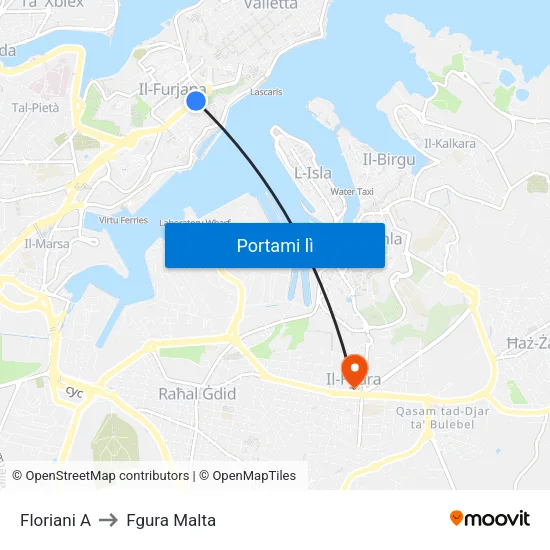 Floriani A to Fgura Malta map