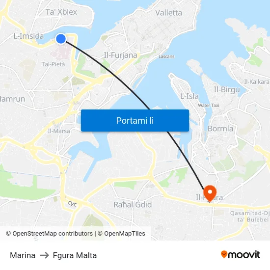 Marina to Fgura Malta map