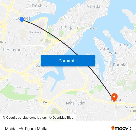 Msida to Fgura Malta map