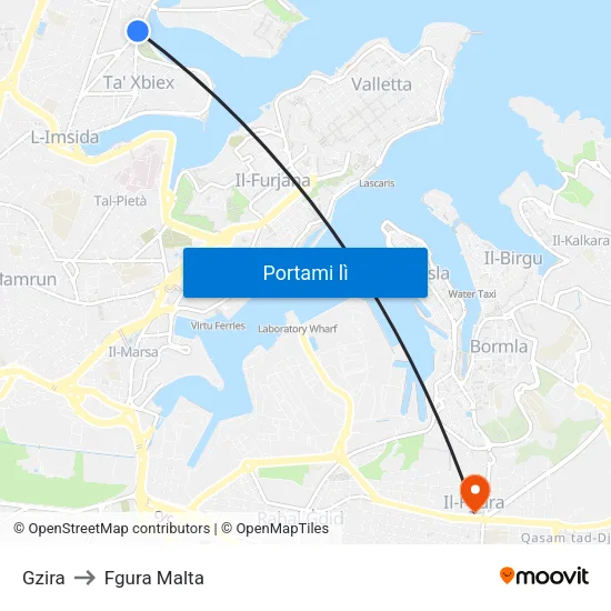 Gzira to Fgura Malta map