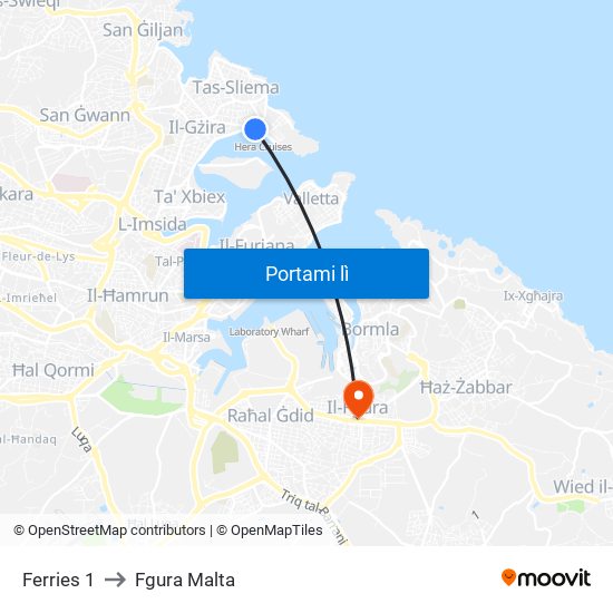 Ferries 1 to Fgura Malta map