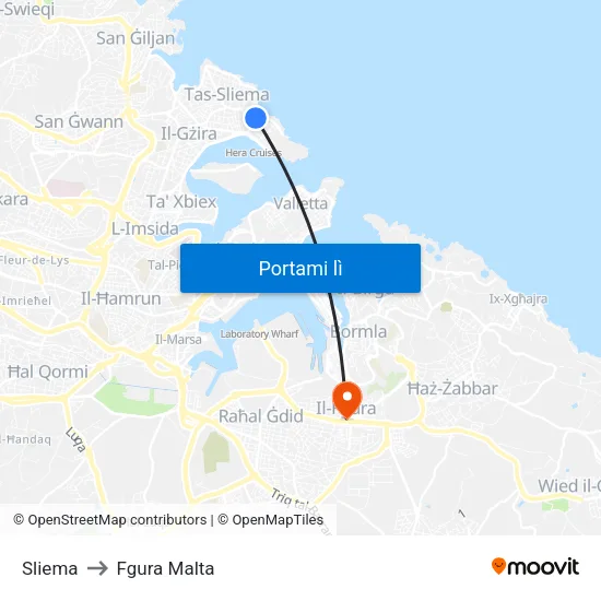 Sliema to Fgura Malta map