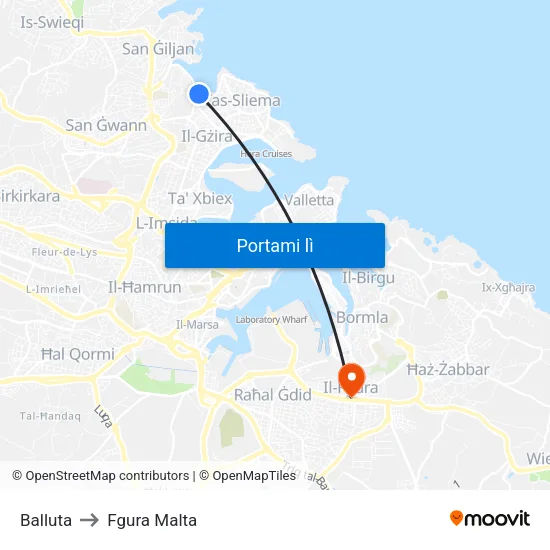 Balluta to Fgura Malta map