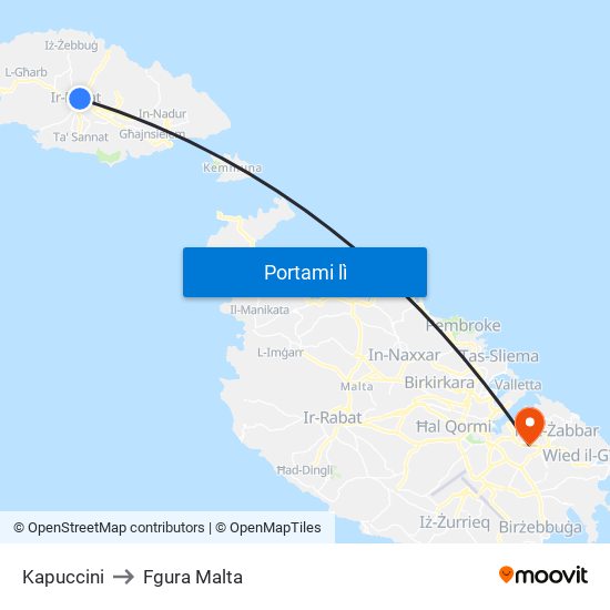 Kapuccini to Fgura Malta map
