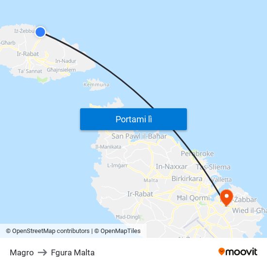 Magro to Fgura Malta map