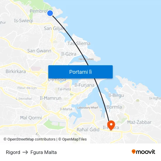 Rigord to Fgura Malta map