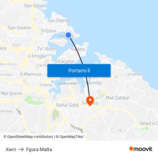 Xerri to Fgura Malta map